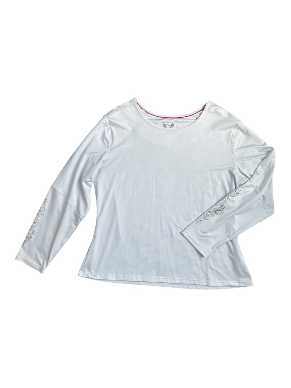 SMITTEN White Silver Metallic Graphic Sleeve Long Sleeve Underscrub Top XXL